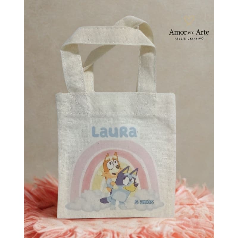 Lembrancinha aniversário personalizada sacolinha algodão cru 10x10cm