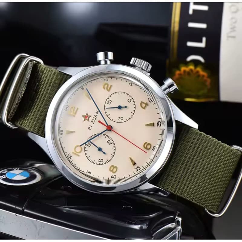 Relógio Seagull 1963 Pilot Cronógrafo Masculino Nylon 42mm