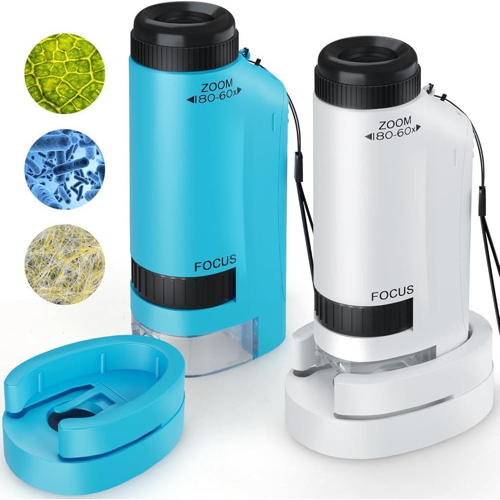 Microscópio Portátil Infantil 60X-180X - Ampliação Educativa para Observar Plantas（Inclui 4 lâminas de amostra）