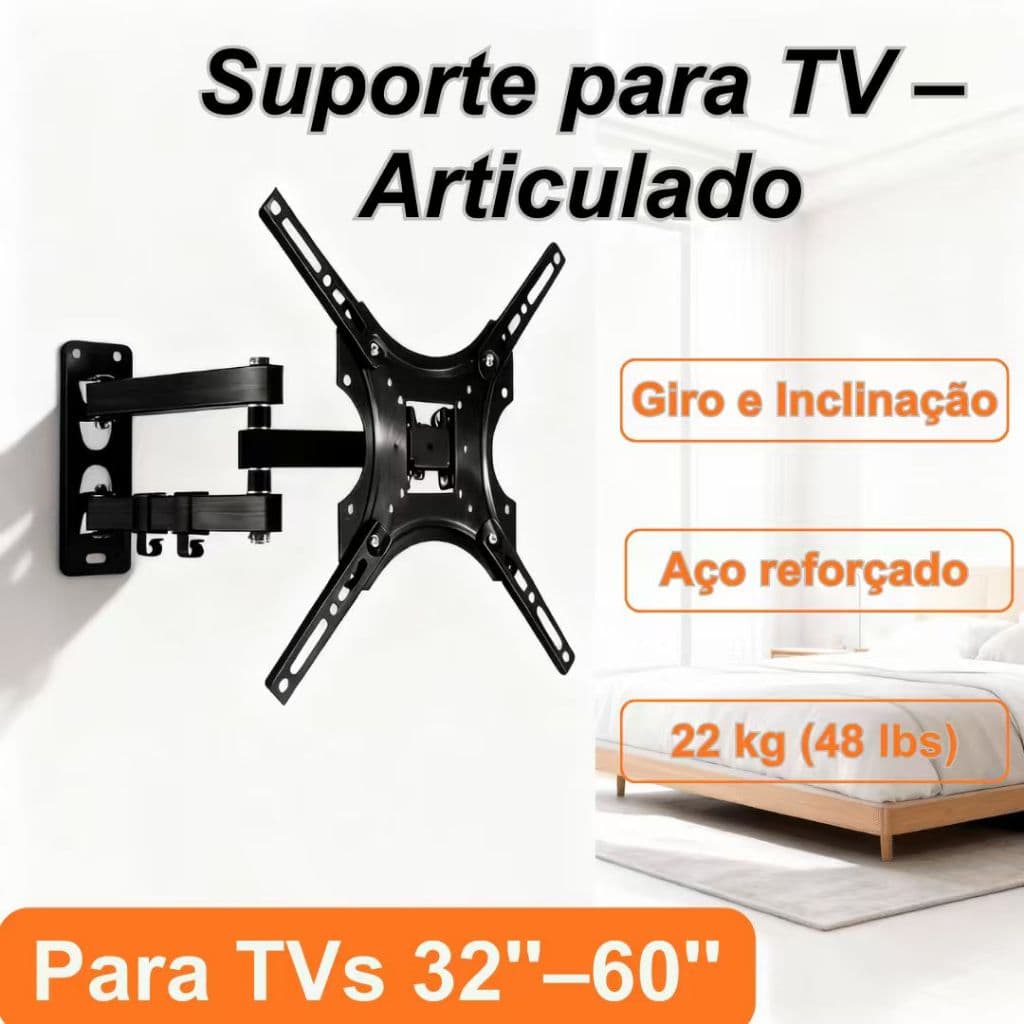 Suporte Articulado para TV 32'' a 60'' Parede Giro Inclinação Aço Reforçado