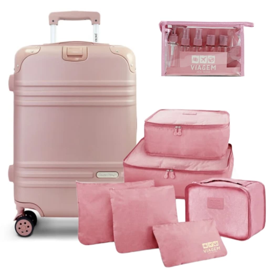 Mala de Viagem Bordo Pequena Rígida 10 KG Aprovada ABS Rodinhas Kit Conjunto Organizador Frascos