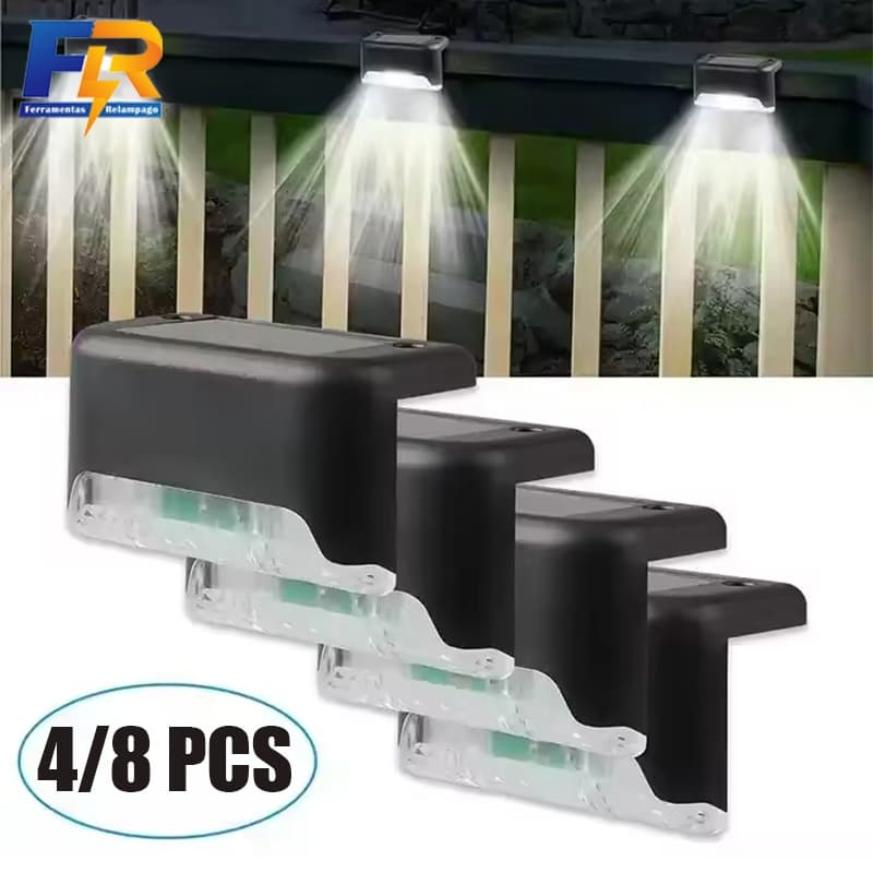 Kit Luminária Solar 4/8pcs De Escada e Parede a Prova Dágua Para Decoração Externa De Jardim e Muro