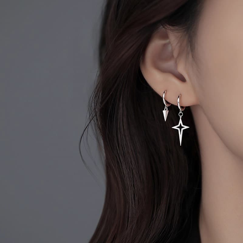 Minimalista Prata Estrela Cruz Brincos De Argola Para Mulheres Unissex Hip Hop Street Fashion
