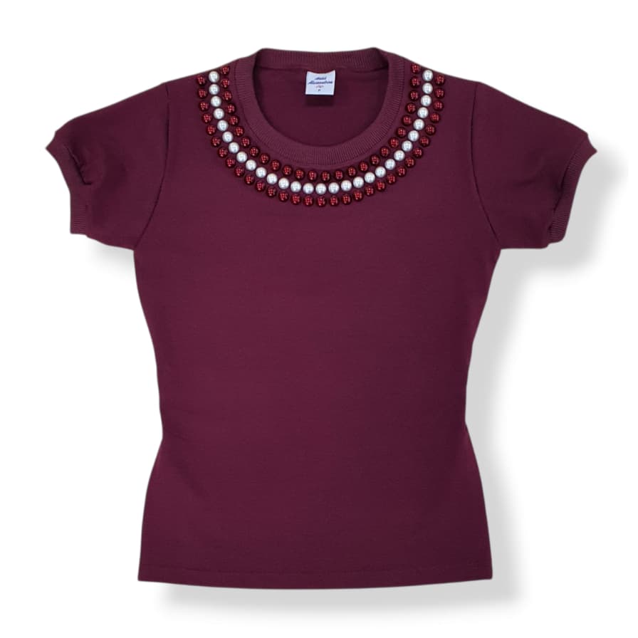 Blusinha Feminina Bordada Pedraria Pérolas Viscolycra Moda Verão T-shirt Camiseta Blusa