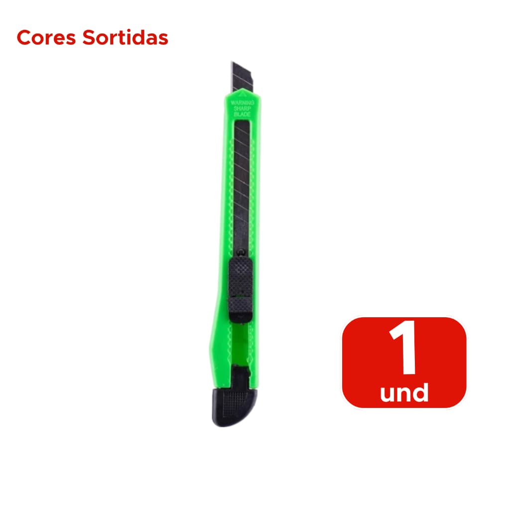 Estilete Pequeno 9mm Retrátil Fino Plástico Aço Reforçado Escolar Escritório