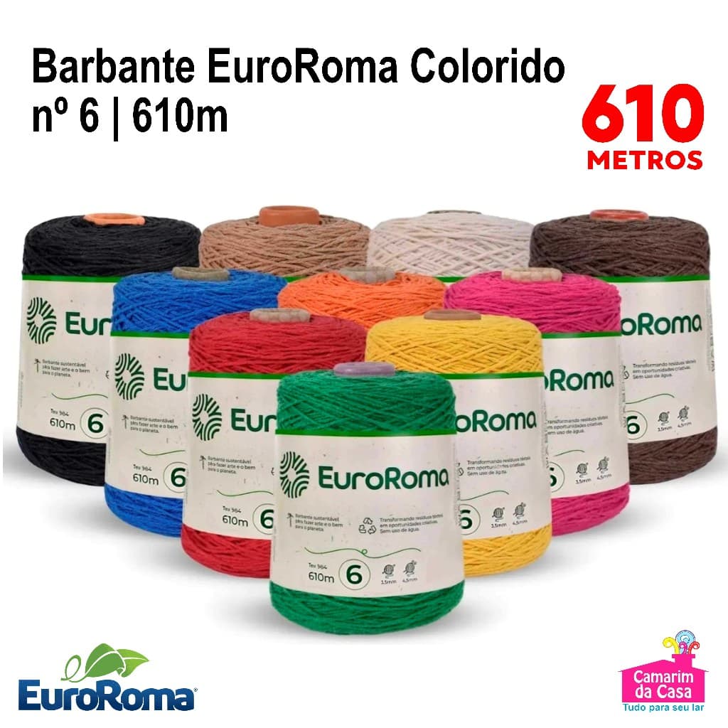 Barbantes EuroRoma Nº 6 Cone com 600 gramas Cru e Colorido