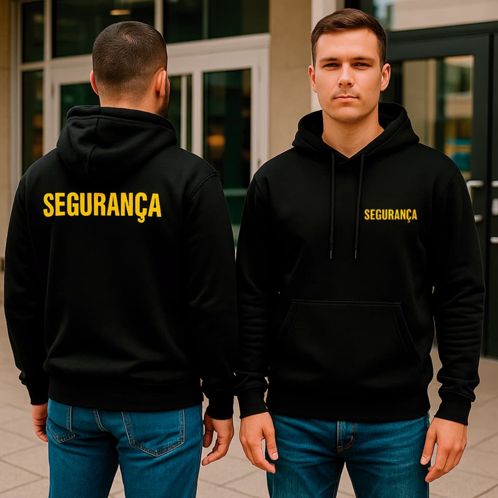 Blusa Unissex Moletom Canguru Com Bolso Capuz Forrado Estampa Segurança Guarda Porteiro Vigia Staff