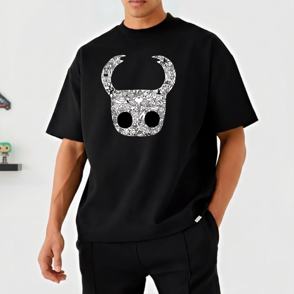 Camiseta Algodão Oversized Unissex Estampa Skull Hollow Knight Estilo Geek Streetwear