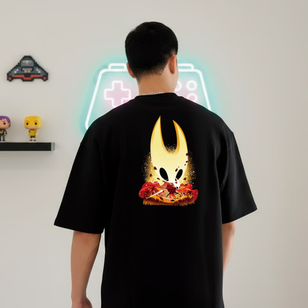 Camiseta Oversized Unissex Com Estampa Geek Jogo Hollow Knight Silk Song Hornet Gamer Lançamento