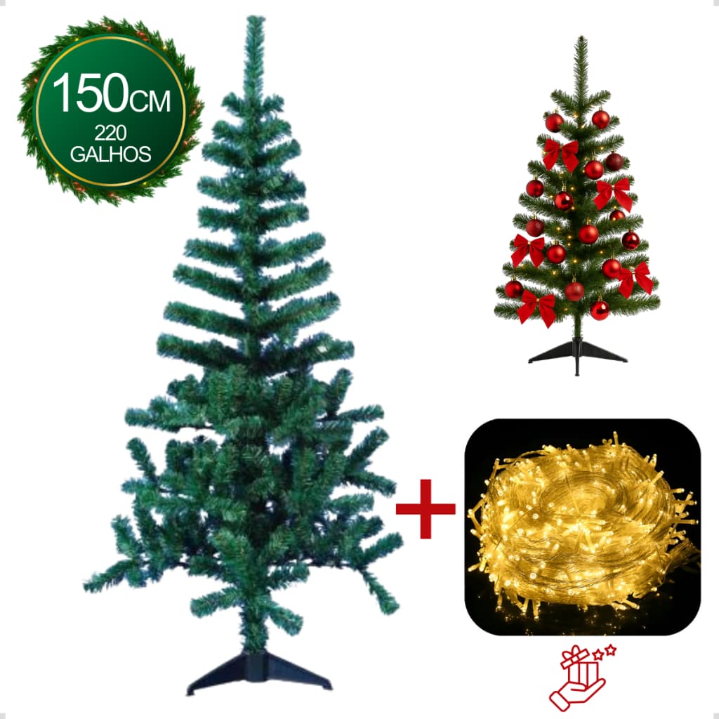 Árvore De Natal + BRINDE Verde 1,2M  Com 120 Galhos 1,5M E 220 Galhos  90cm 80 galhos Desmontável