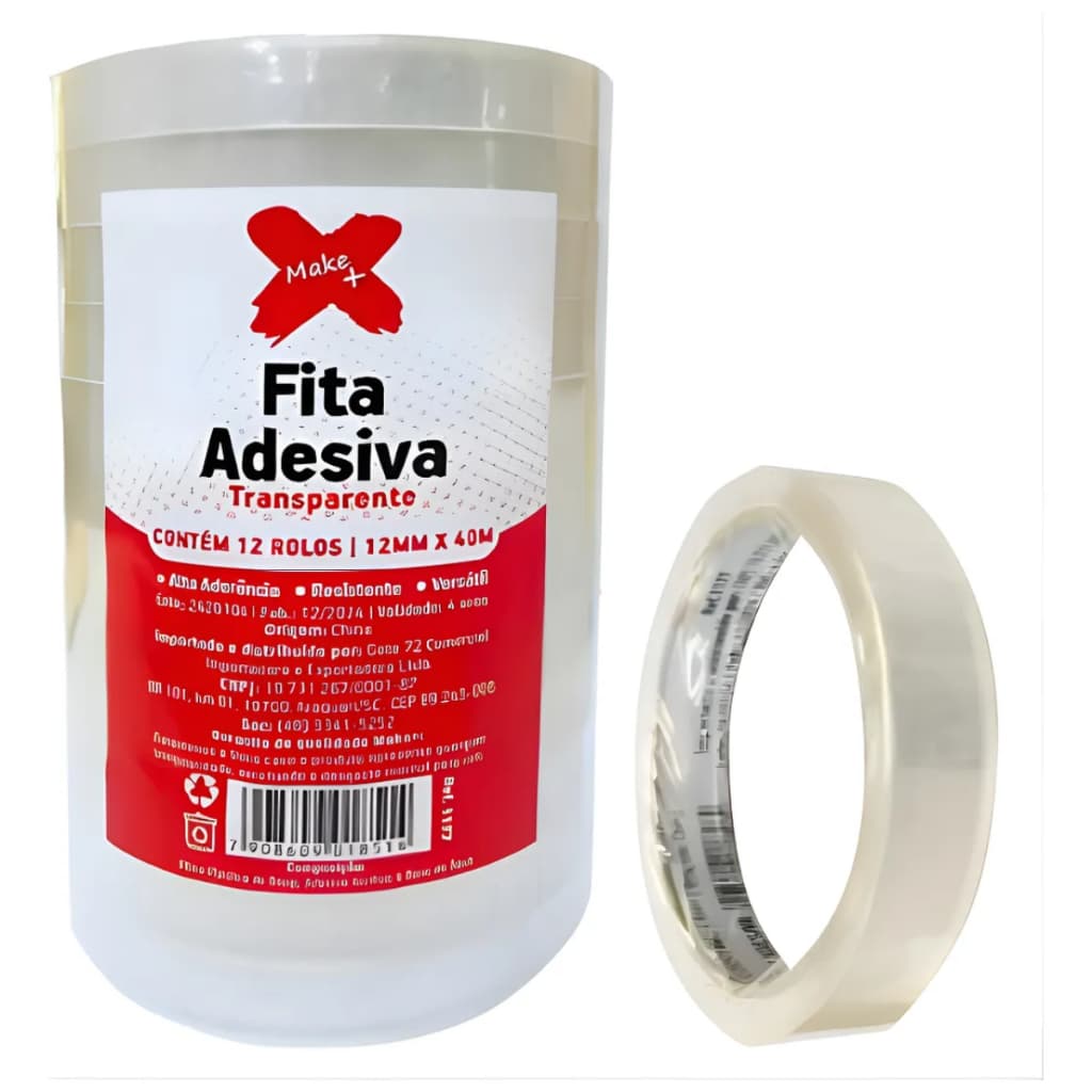 Fita Adesiva Cor Transparente 12mmx40m 38mic Com 12 Unidades Trasparente Fita Adesiva
