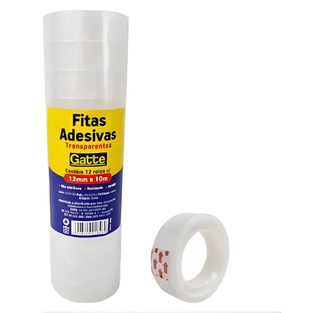 Fita Adesiva Transparente 12mm X 10m Pacote Com 12 Unidades Branco Lisa