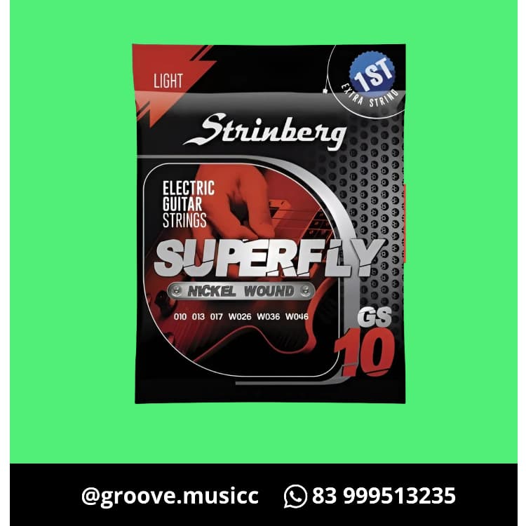 Encordoamento Strinberg Para Guitarra 6 Cordas 010-046 Níquel Gs10 Com Corda Extra Mi