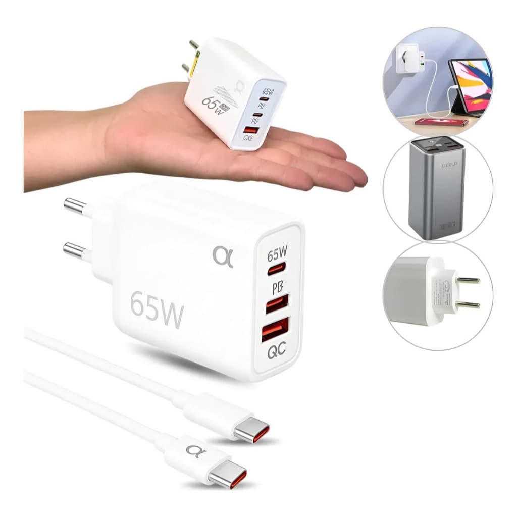 Carregador Completo A'gold Turbo 65w Gan Usb-c Ca46-5 Branco