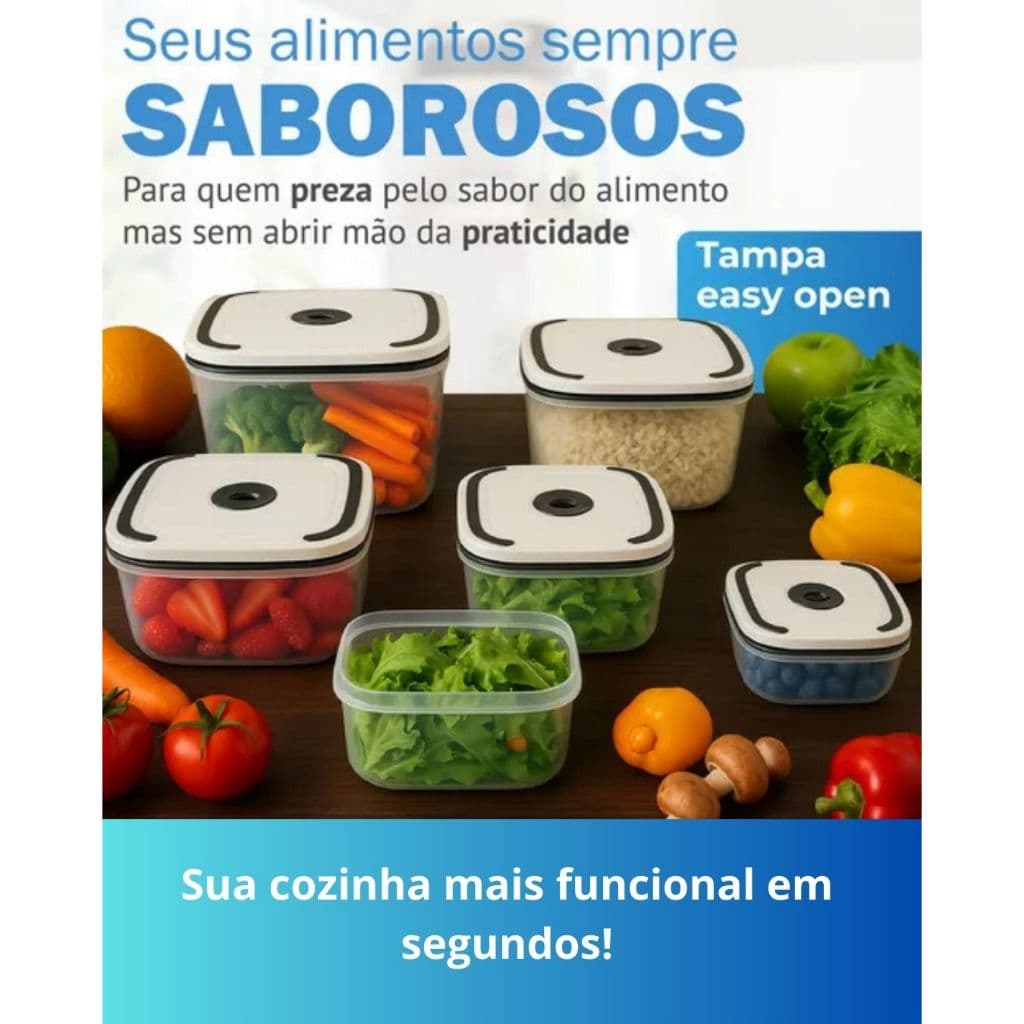 Conjunto 5 Potes Hermeticos Quadrados Plastico Tampas Seguras Conservacao Organizaçao