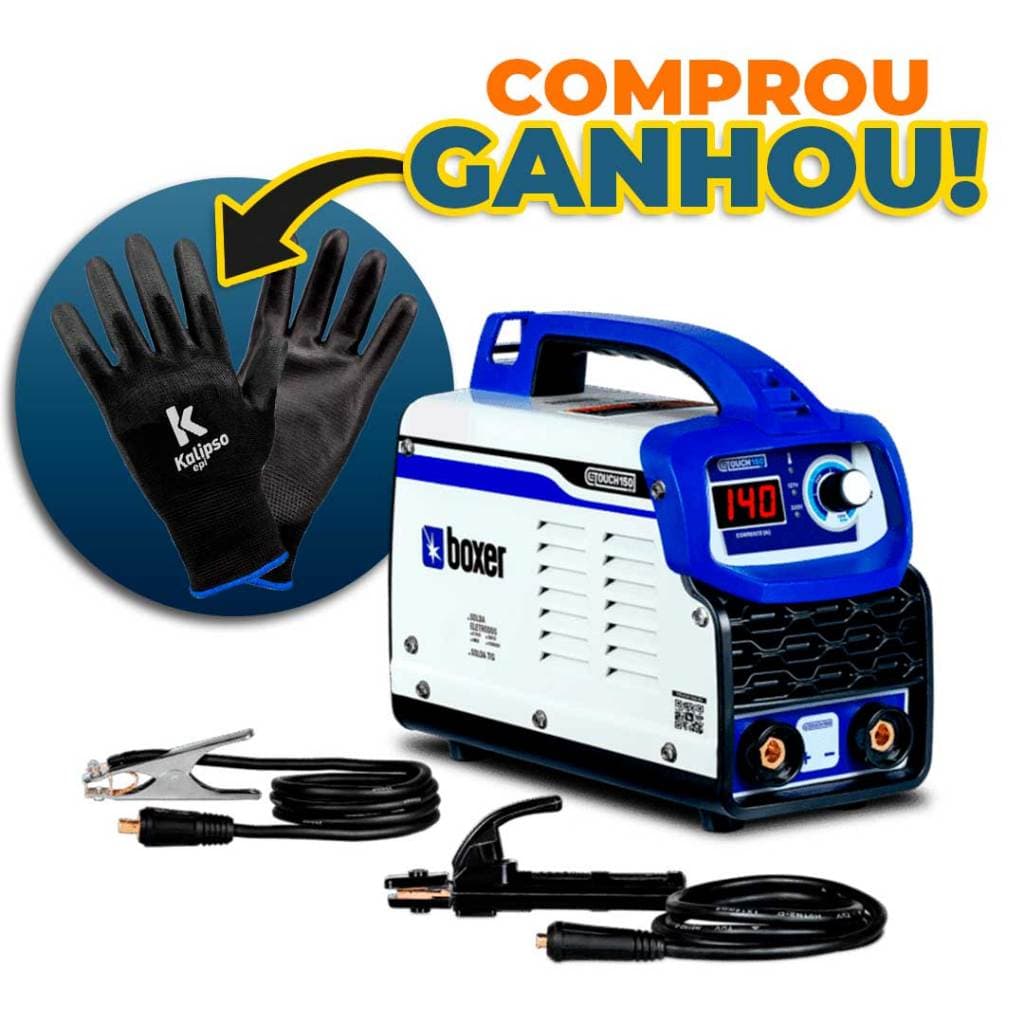 Máquina De Solda Inversora Portátil Bivolt Boxer Touch 150 140A GANHE Luva PU Preta Kalipso