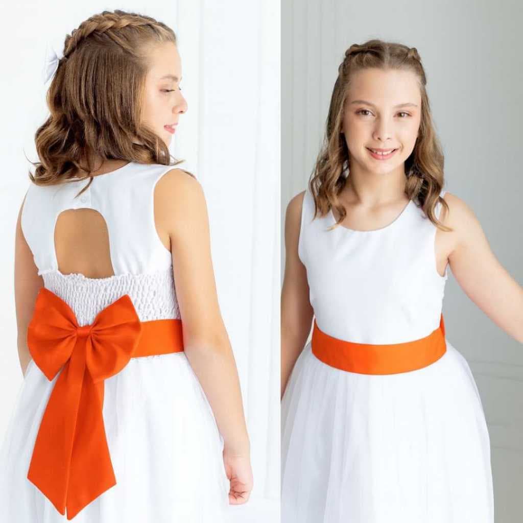 Faixa  e Laço Dama de Honra Infantil Acessório Para Vestido Festa elegância luxo Laranja REF4196