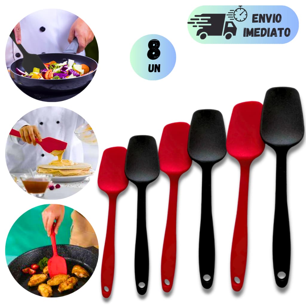 ESPATULA DE SILICONE 27 CM KIT 2 A 8 UNIDADES PARA SERVIR ARROZ CASA COZINHA E CONFEITEIRO RASPAR PENELA DURA