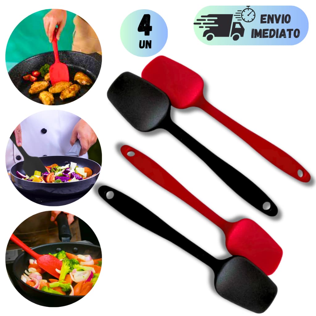 KIT 2 A 4 ESPATULAS DE SILICONE 27 CM PARA SERVIR ARROZ E ALIMENTOS COZINHA E CASA  DURAVEL PRETA