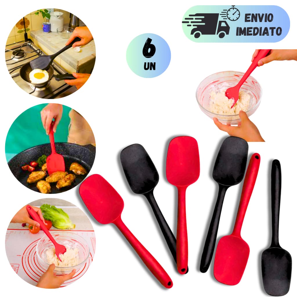KIT ESPATULA DE SILICONE CONFEITEIRO PARA COZINHA CASA RESISTENTE DURAVEL 27 CM ARROZ E SERVIR