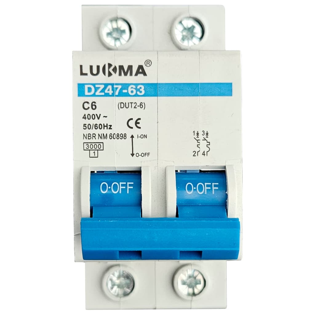Disjuntor Bipolar Din 06a 10a 16a 20a 25a 32a 40a 50a 63a