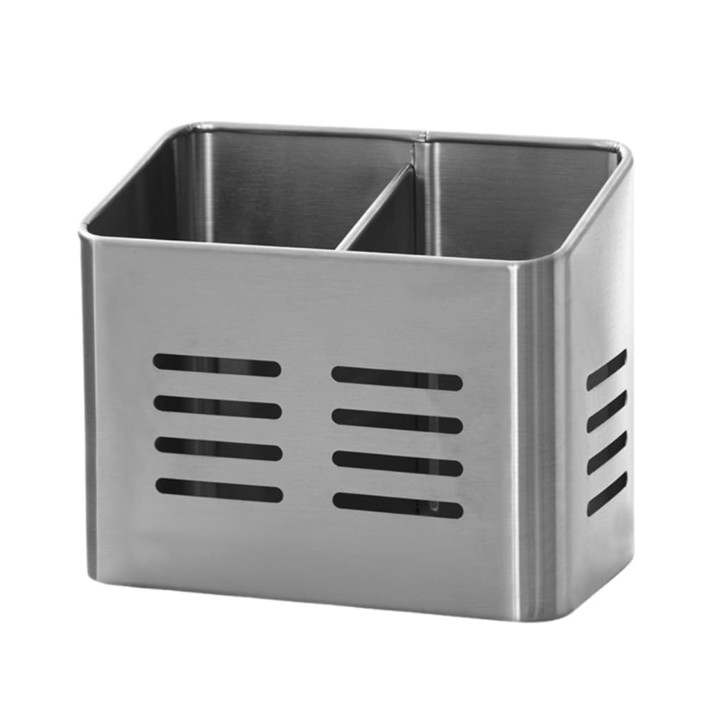 Porta Talheres Duo Vazado Aço Inox Escorredor Pia Prateado Organizador Cozinha Mimo Style