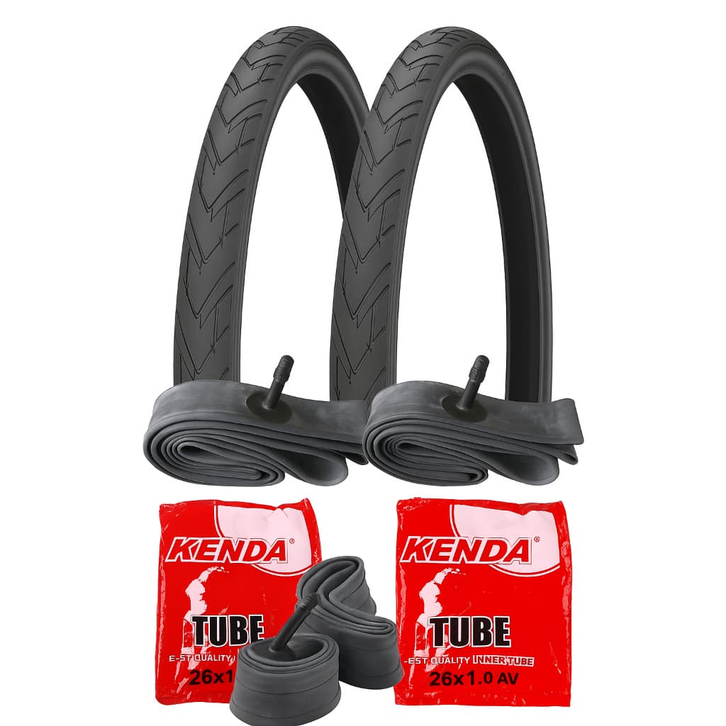 Par Pneu Bicicleta tipo Praieiro bicicleta motorizada Aro 26x1.95 Slick Cor Preto + PAR CAMARA KENDA