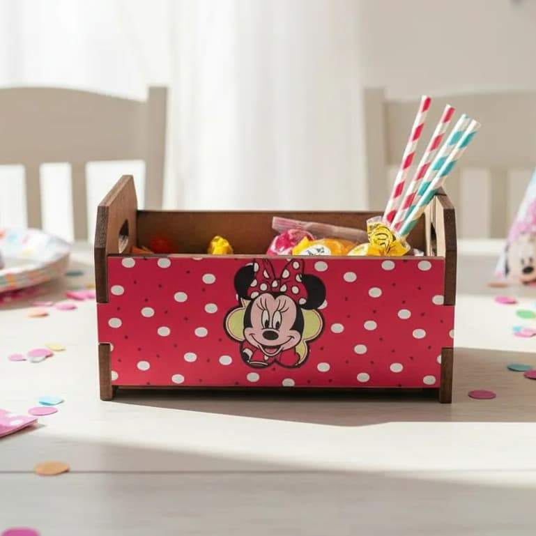 Caixote Mini Adesivado Mickey ou Minnie Lembrancinha Festa 10 Un