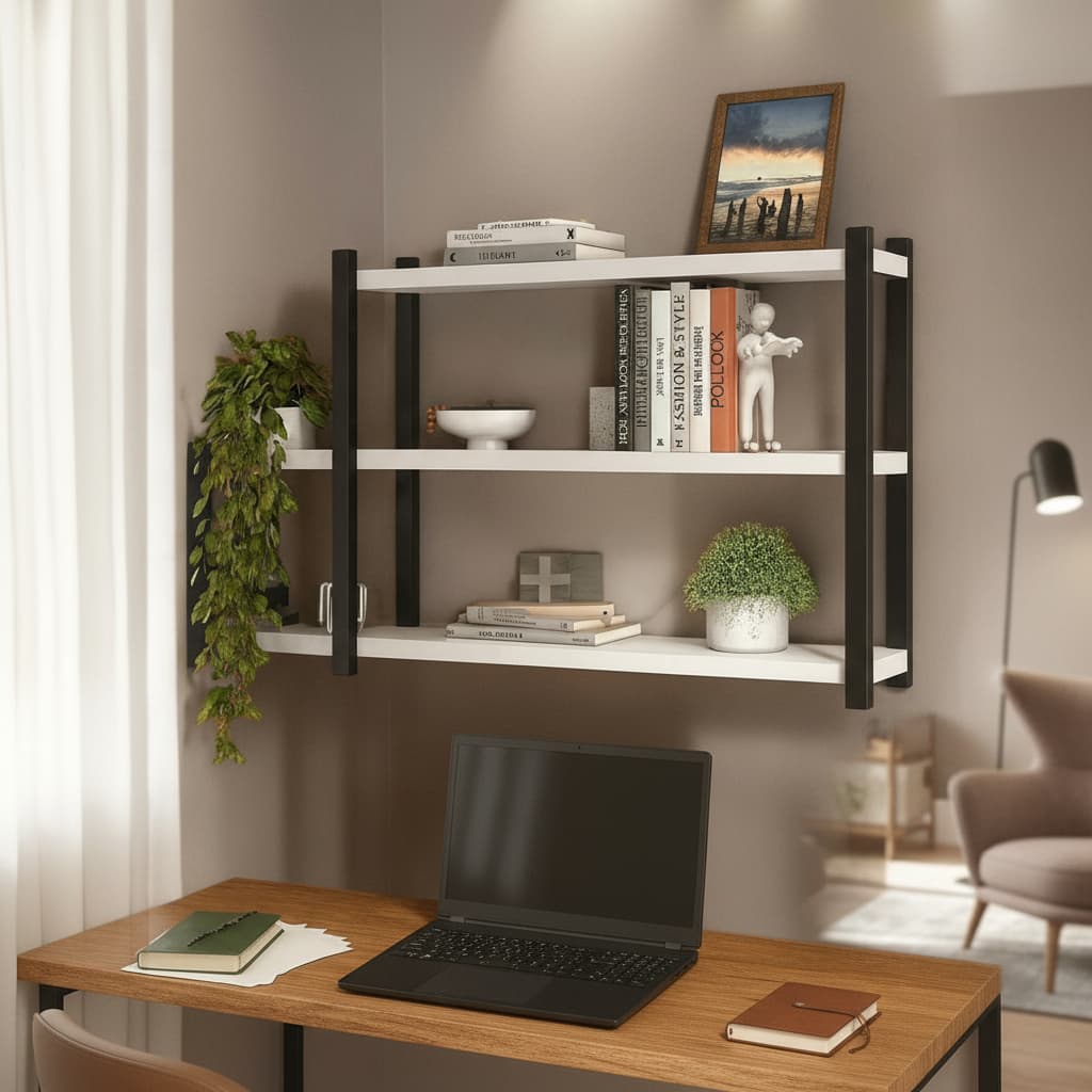 Prateleira Multiuso Rústica Branco – 98cm | Moderna Resistente - Pra escritório, cozinha, quarto