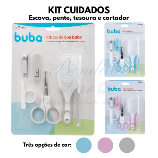 Kit de higiene para bebê | Escova, pente, tesoura e cortador de unhas | Kit Cuidados Buba