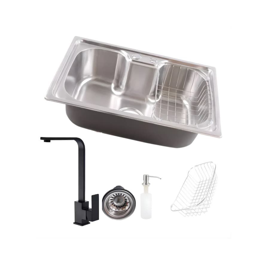 Kit Cuba Inox 50x40 + Torneira Preta Inox Slim Homefy
