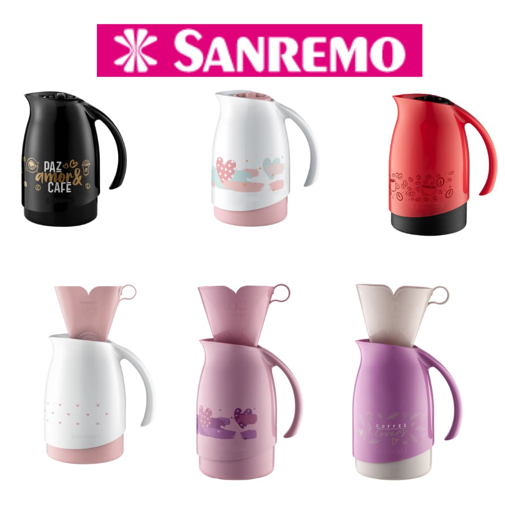 Conjunto Bule Garrafa Térmica 700 mL Suporte Filtro Café 102 Sanremo Kit Caixa Presente