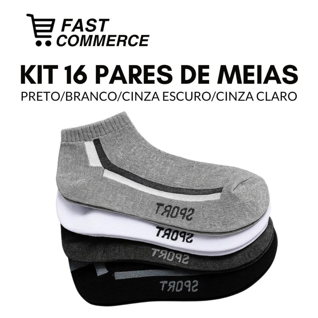 Kit 16 Meias Masculinas Sport Cano Curto Conforto E Respirabilidade Para Caminhada Corrida Academia Treinos Uso Diário