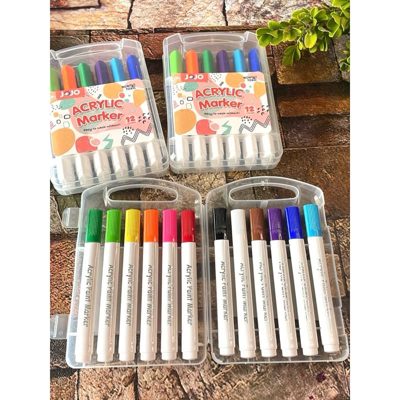 Caneta Acrílica Kit 12 ou 24 Cores Marcador Artesanato