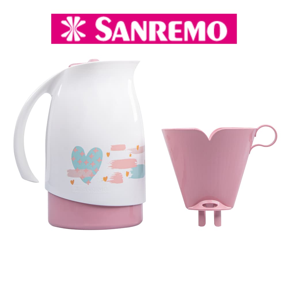 Conjunto Bule Garrafa Térmica 700 mL Suporte Filtro Café 102 Sanremo Kit Caixa Presente Branco