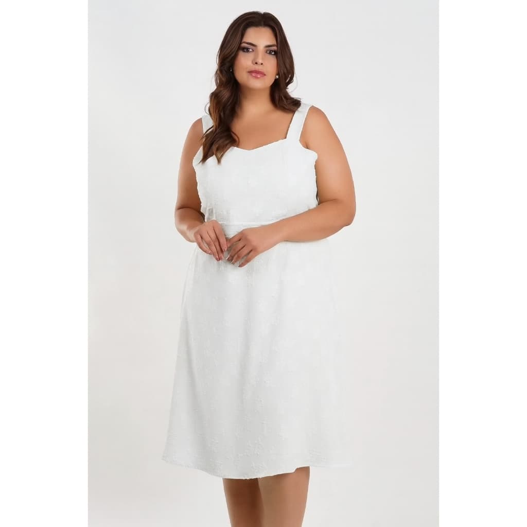 Vestido Midi Plus Size c Forro Branco