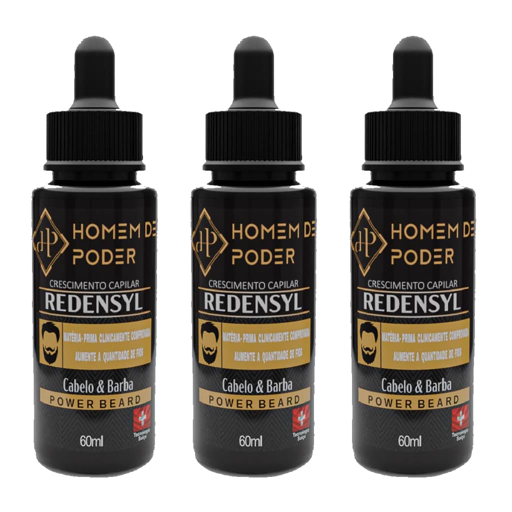 Kit 3 Redensyl Original Crescimento Barba e Cabelo Homem de Poder