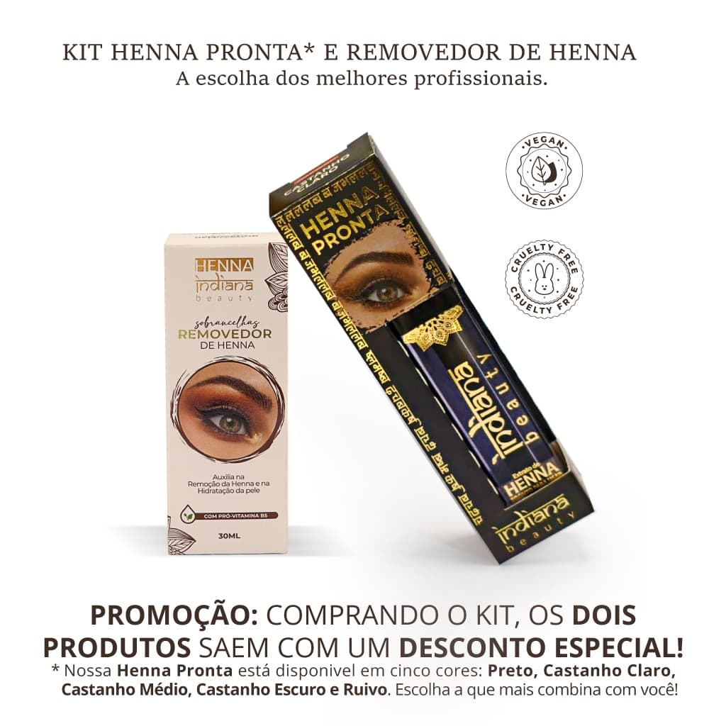 Kit Designer de Sobrancelhas Henna Pronta para uso  + Removedor Pró Vitamina B5 Indiana Beauty