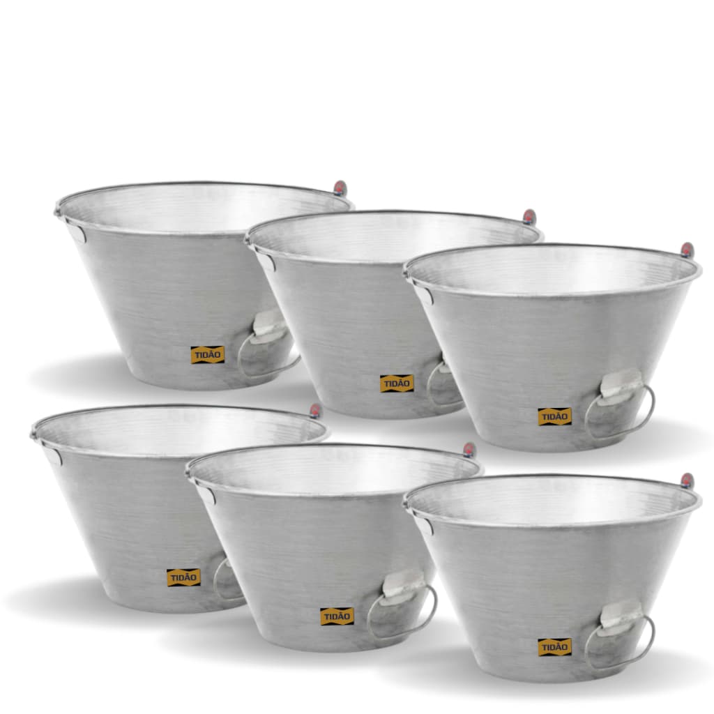6un Balde Metal Com Alça 10l Concreto Caliça Pedreiro Construção