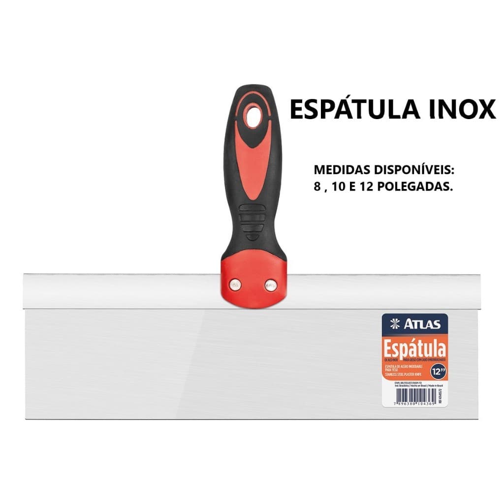 ESPATULA RATANGULAR INOX ATLAS PARA GESSO , DRYWALL , MEDIDAS 8 , 10 E 12 POLEGADAS.