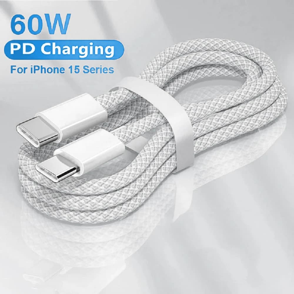 Cabo Trançado Tipo C Carga Rápida 60W - iPhone, Samsung, Xiaomi, Universal