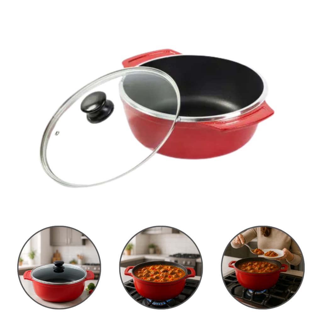 Panela Caçarola Avulsa Antiaderente 3,5L Grossa Tampa de Vidro Nº 24cm