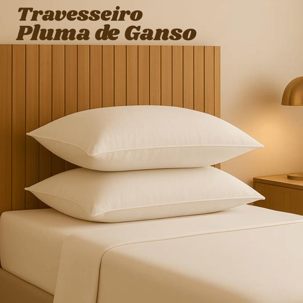 Kit Travesseiro Pluma de Ganso Antialérgico Toque Macio Conforto 70x50 Hotel Sofisticado Ergonomico