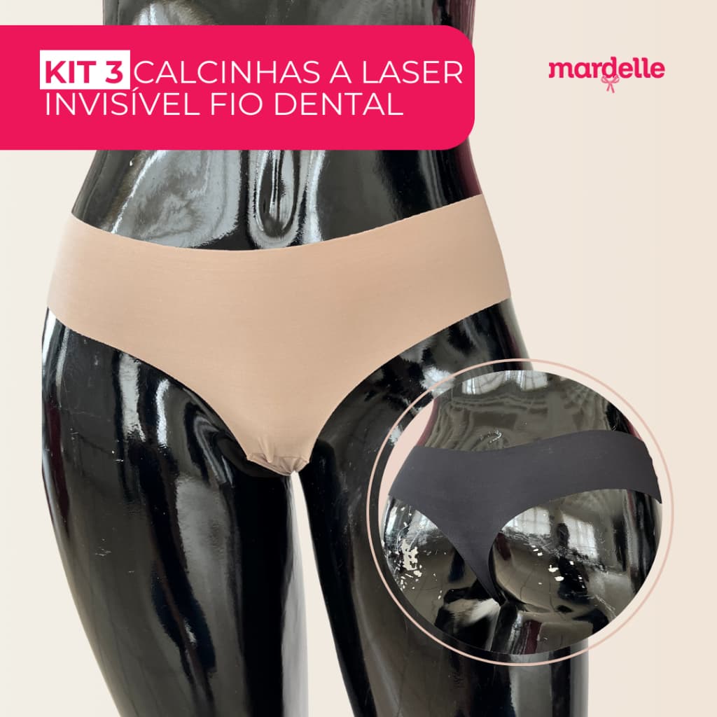 Kit 3 Calcinhas Invisíveis Corte A Laser Sem Costura Fio Dental