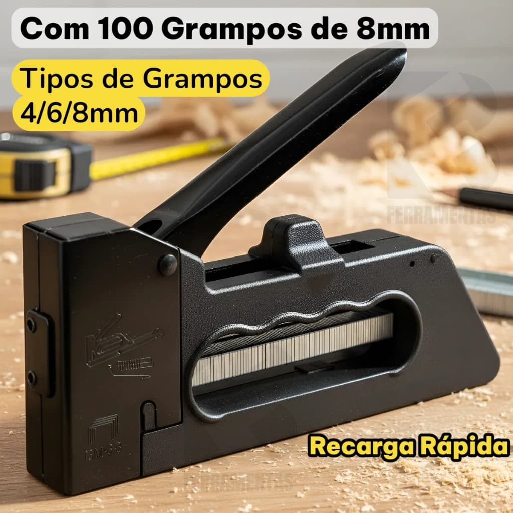 Grampeador para Tapeceiro Com Kit 100 Grampos 8 mm Alta Pressão Profissional recarga rápida