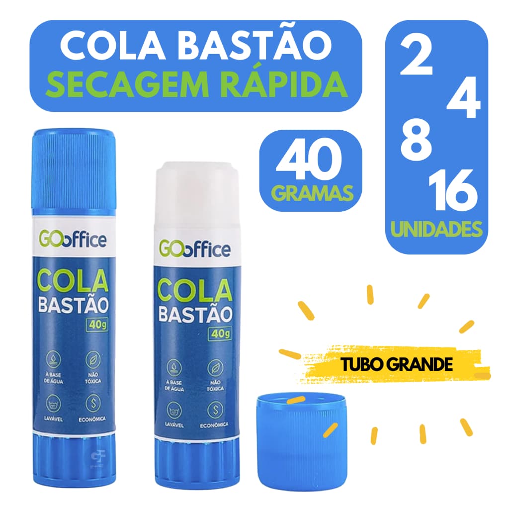 Cola Bastão Tubo Grande 40 gramas Secagem Rápida Escolar Escritório Pack Econômico Desconto Inmetro