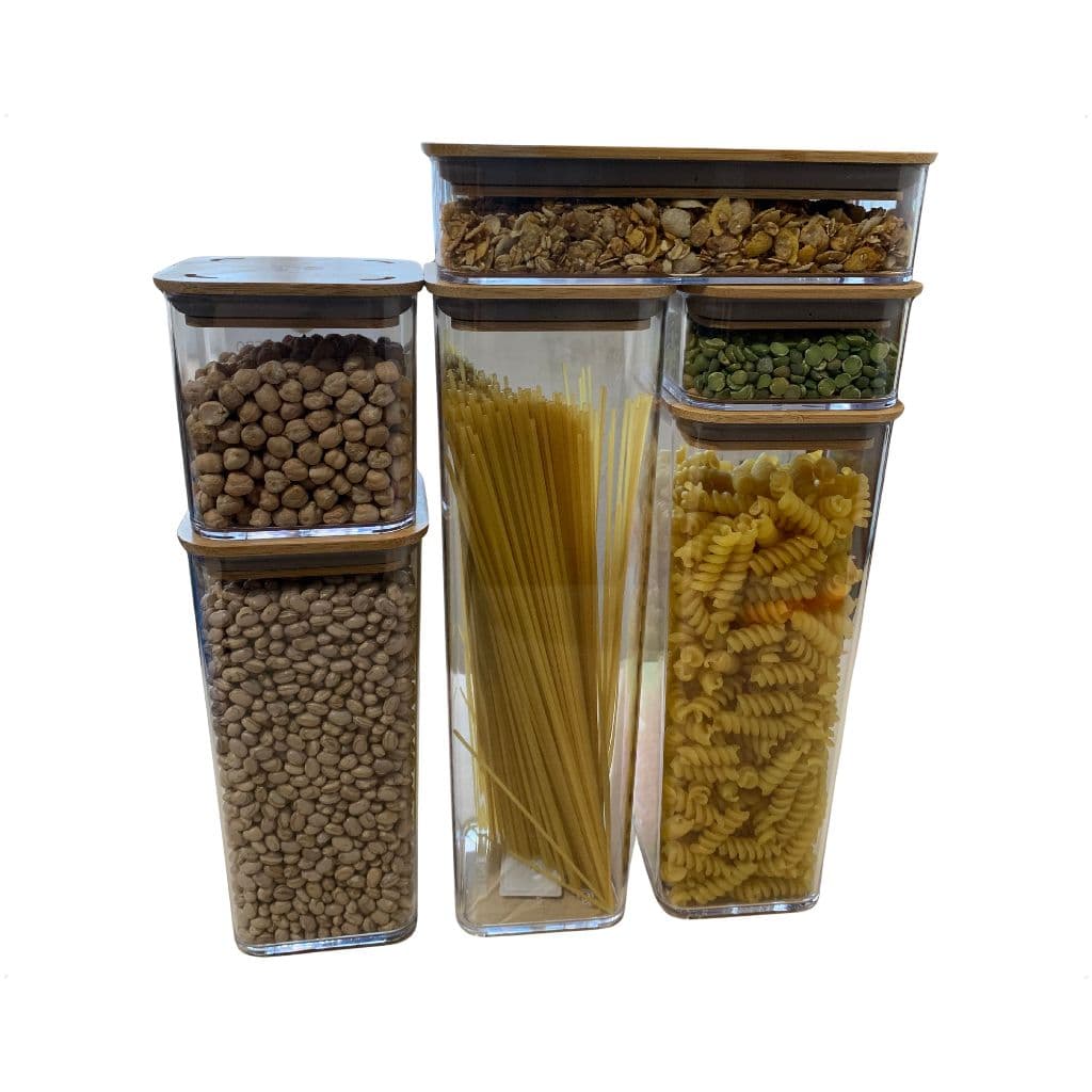 Kit Completo 6 Potes Hermético Modo Bambu Prático E Seguro Transparente