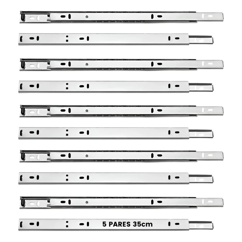 5 Pares Corrediça Telescópica 35cm Para Gaveta Trilho Reforç