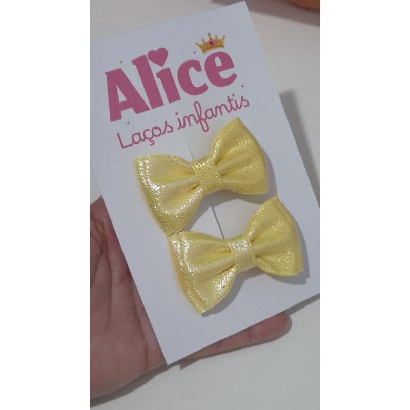 Laço amarelo  / Par de laços P / Laço holográfico  / Par de Laços / Várias cores disponíveis / Laço no bico de Pato