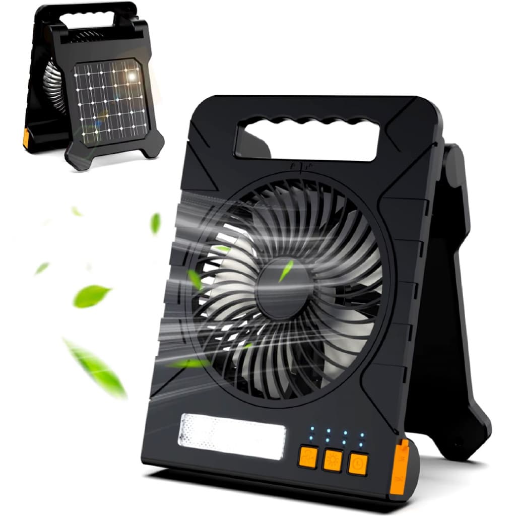 Power Bank Solar Ventilador Com Luz Led 4 Velocidades E Desligamento Automático Linha Premium